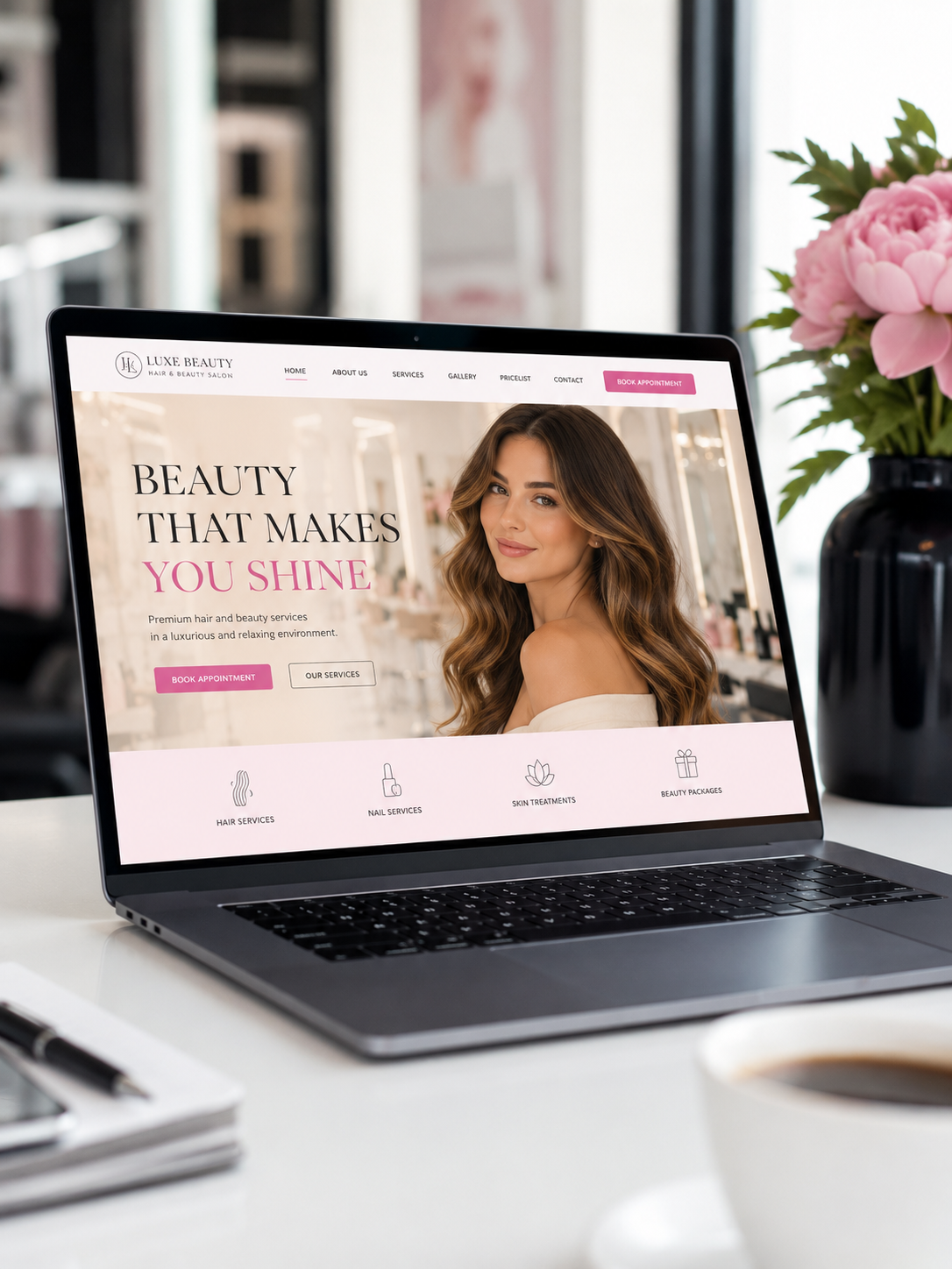 Premium beauty salon website σε laptop